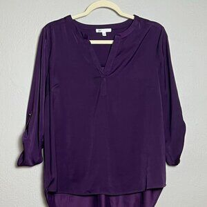DR2 Petite Large Purple Blouse Flowy Hi-Low Hem Boho Workwear Top